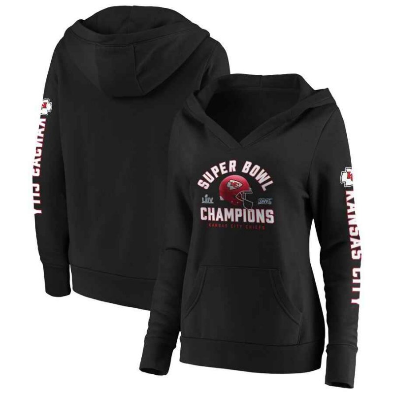 Women's Kansas City Chiefs Black Super Bowl LIV Champions Lateral Pullover Hoodie(Run Small)