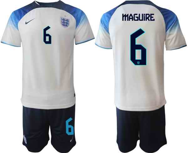 Men's England #6 Maguire White Home Soccer Jersey Suit