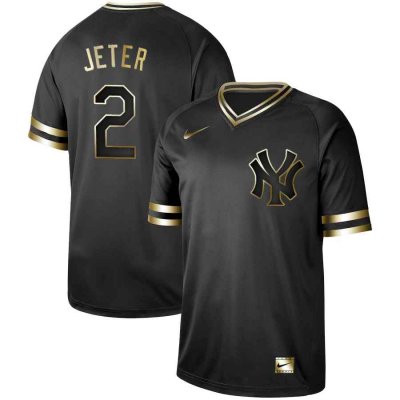 Men's New York Yankees  #2 Derek Jeter Black Gold Stitched MLB Jersey