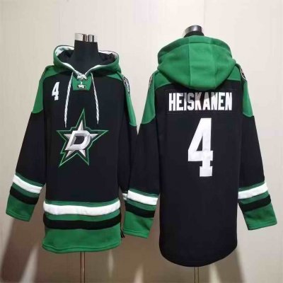 Men's Dallas Stars #4 Miro Heiskanen Black Green Lace-Up Pullover Hoodie