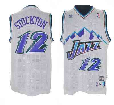 Jazz #12 John Stockton White Throwback Stitched NBA Jersey