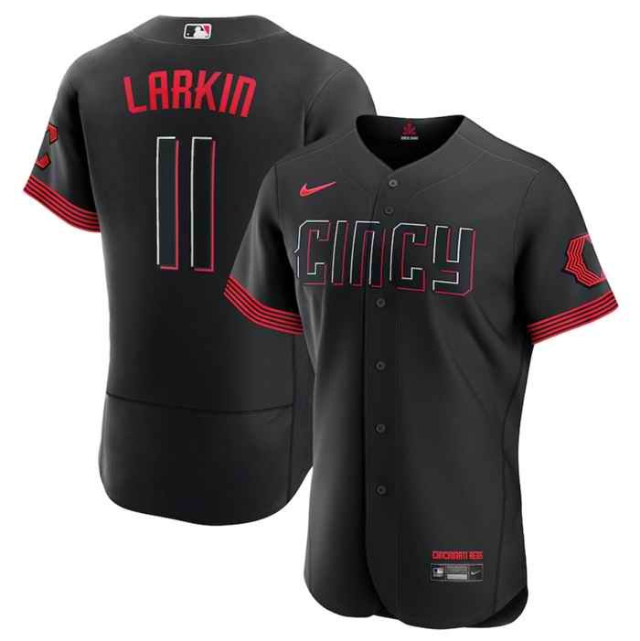 Men's Cincinnati Reds #11 Barry Larkin Black 2023 City Connect Flex Base Stitched Jersey