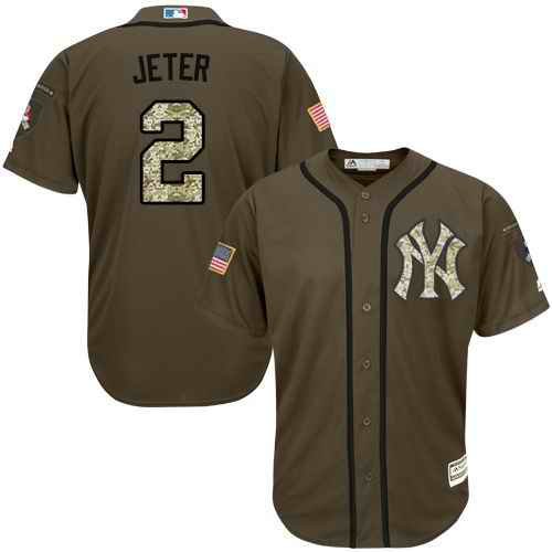 Yankees #2 Derek Jeter Green Salute to Service Stitched MLB Jersey