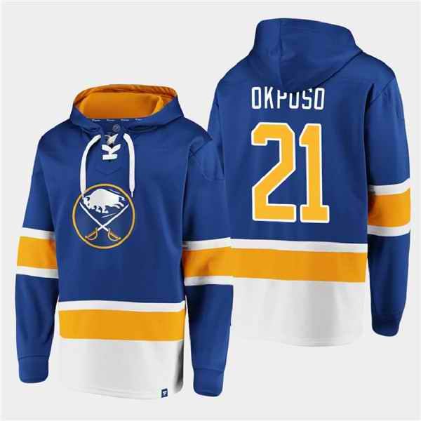 Men's Buffalo Sabres #21 Kyle Okposo Royal Ageless Must-Have Lace-Up Pullover Hoodie