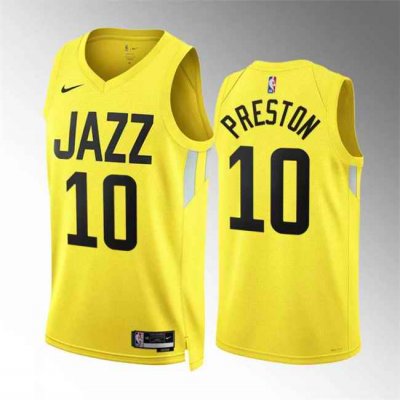 Men's Utah Jazz #10 Jason Preston Yellow Association Edition Stitched Basketball Jersey