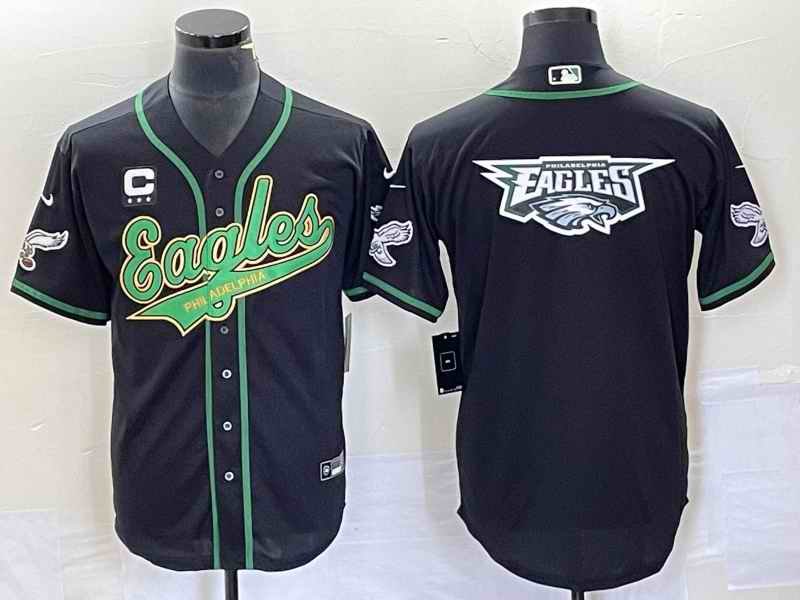 Men's Philadelphia Eagles Black Gold Team Big Logo With C Patch Cool Base Stitched Baseball Jersey