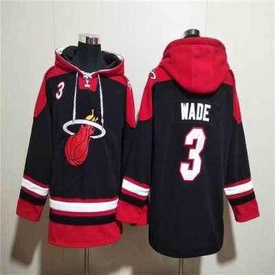 Men's Miami Heat #3 Dwyane Wade Black Ageless Must-Have Lace-Up Pullover Hoodie