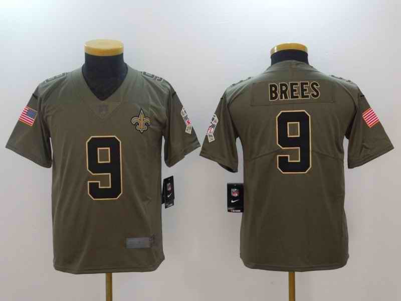 Youth New Orleans Saints #9 Drew Brees Green Salute to Service Limited Stitched NFL Jersey