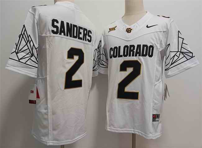 Men's Colorado Buffaloes #2 Shadeur Sanders White 2024 With Big 12 XII Patch 2024 F.U.S.E Stitched Football Jersey