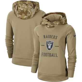 Women's Oakland Raiders Khaki 2019 Salute to Service Therma Pullover Hoodie(Run Small)