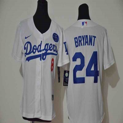 Youth Los Angeles Dodgers Front #8 Back #24 Kobe Bryant White With KB Patch Cool Base Stitched MLB Jersey