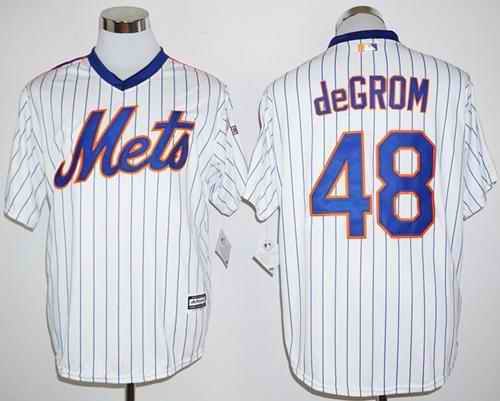 Mets #48 Jacob DeGrom White(Blue Strip) Cool Base Cooperstown 25TH Stitched MLB Jersey