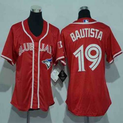 Blue Jays #19 Jose Bautista Red Canada Day Women's Stitched MLB Jersey