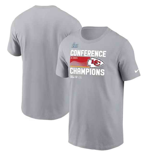 Men's Kansas City Chiefs Gray 2022 AFC Champions Locker Room Trophy Collection T-Shirt