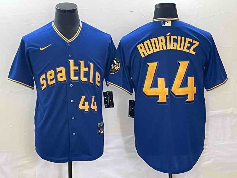 Men's Seattle Mariners #44 Julio Rodriguez Royal 2023 City Connect Cool Base With Patch Stitched Baseball Jersey