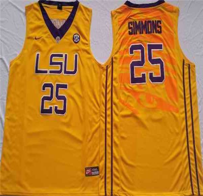 Men's LSU Tigers #25 Ben Simmons Yellow Stitched Jersey