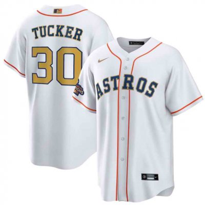 Youth Houston Astros #30 Kyle Tucker White 2023 Gold Collection With World Serise Champions Patch Stitched Baseball Jersey