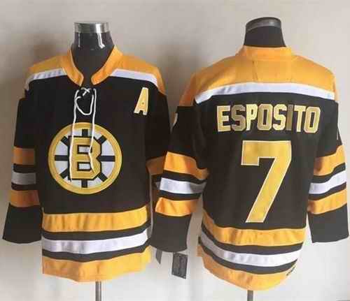 Bruins #7 Phil Esposito Black/Yellow CCM Throwback New Stitched NHL Jersey