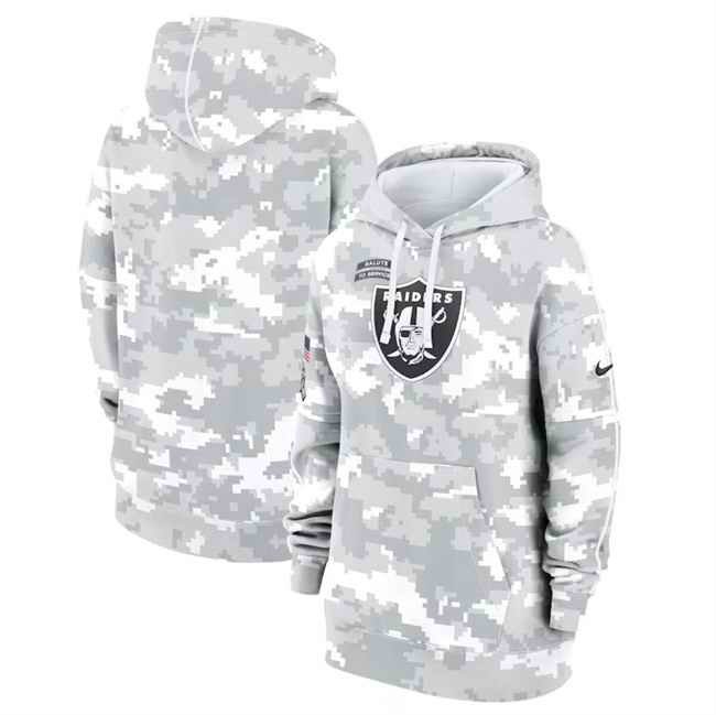 Women's Las Vegas Raiders 2024 Arctic Camo Salute To Service Club Fleece Pullover Hoodie(Run Small)