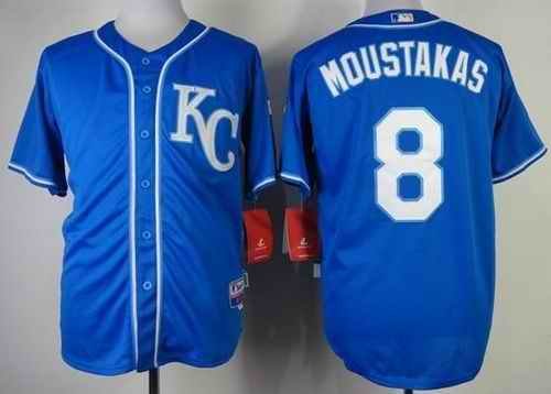 Royals #8 Mike Moustakas Blue Alternate 2 Cool Base Stitched MLB Jersey