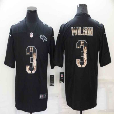 Men's Denver Broncos #3 Russell Wilson Black Statue of Liberty Limited Stitched Jersey