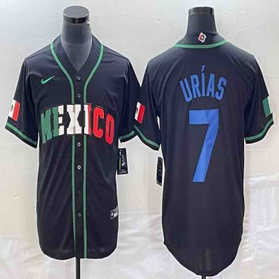 Men's Mexico Baseball #7 Julio Ur'as 2023 Black World Baseball With Patch Classic Stitched Jersey