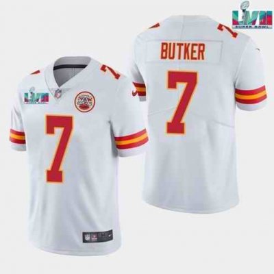 Men's Kansas City Chiefs #7 Harrison Butker White Super Bowl LVII Patch Vapor Untouchable Limited Stitched Jersey