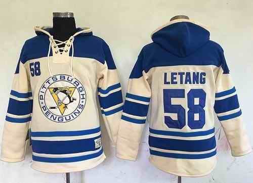 Penguins #58 Kris Letang Cream Sawyer Hooded Sweatshirt Stitched NHL Jersey