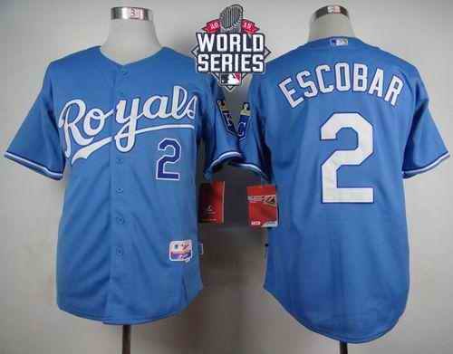 Royals #2 Alcides Escobar Light Blue Alternate 1 Cool Base W/2015 World Series Patch Stitched MLB Jersey