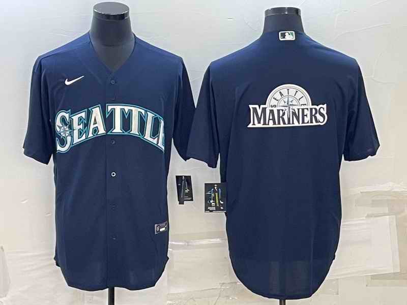 Men's Seattle Mariners Navy Team Big Logo Cool Base Stitched jersey