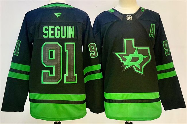 Men's Dallas Stars #91 Tyler Seguin Black 2024-25 With A Patch Alternate Stitched Hockey Jersey