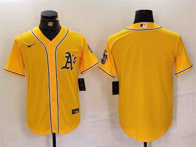 Men's Oakland Athletics Blank Yellow Cool Base Stitched Baseball Jersey