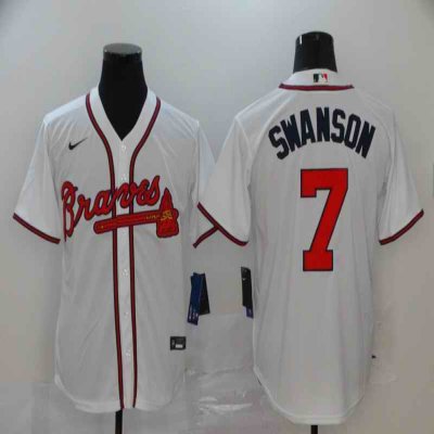 Men's Atlanta Braves #7 Dansby Swanson White Cool Base Stitched MLB Jersey