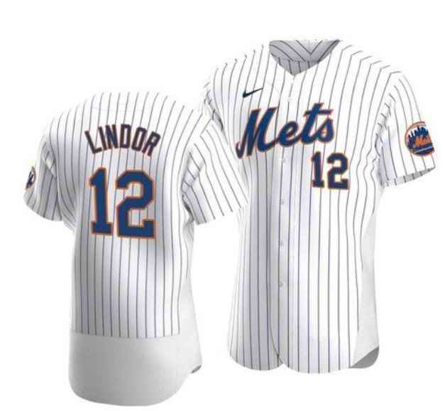 Men's New York Mets #12 Francisco Lindor White Flex Base Stitched Jersey