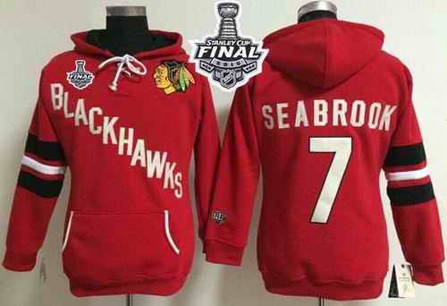 Chicago Blackhawks #7 Brent Seabrook Red Women's Old Time Heidi 2015 Stanley Cup NHL Hoodie