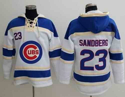 Cubs #23 Ryne Sandberg White Sawyer Hooded Sweatshirt MLB Hoodie