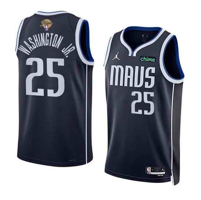 Men's Dallas Mavericks #25 P.J. Washington Jr. Navy 2024 Finals Statement Edition Stitched Basketball Jersey