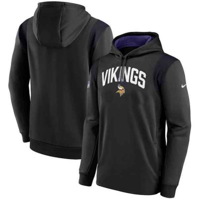 Men's Minnesota Vikings Black Sideline Stack Performance Pullover Hoodie 002