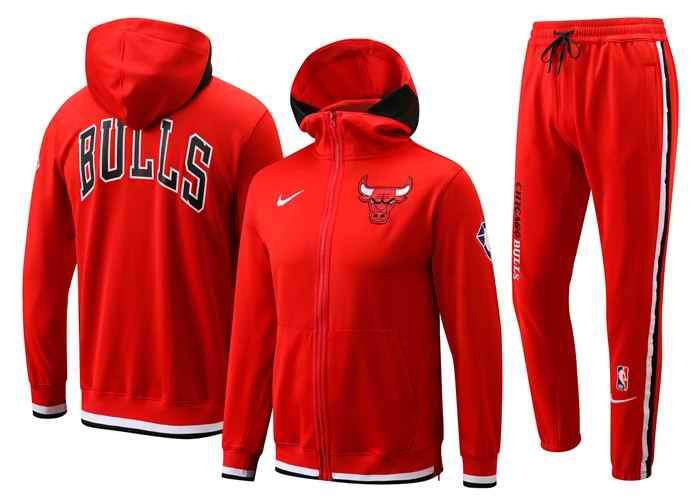 Men's Chicago Bulls 75th Anniversary Red Performance Showtime Full-Zip Hoodie Jacket And Pants   Suit