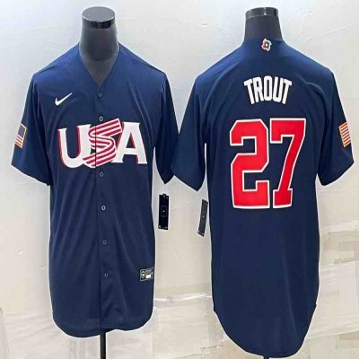 Men's USA Baseball #27 Mike Trout 2023 Navy World Baseball Classic Stitched Jersey