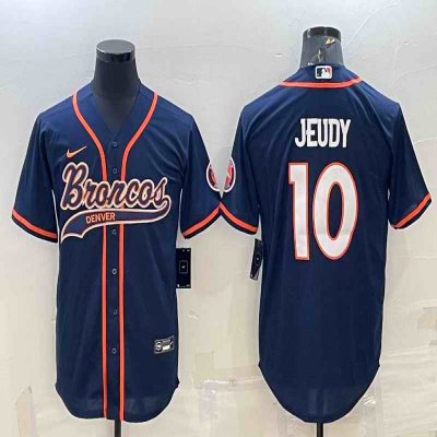 Men's Denver Broncos #10 Jerry Jeudy Navy With Patch Cool Base Stitched Baseball Jersey