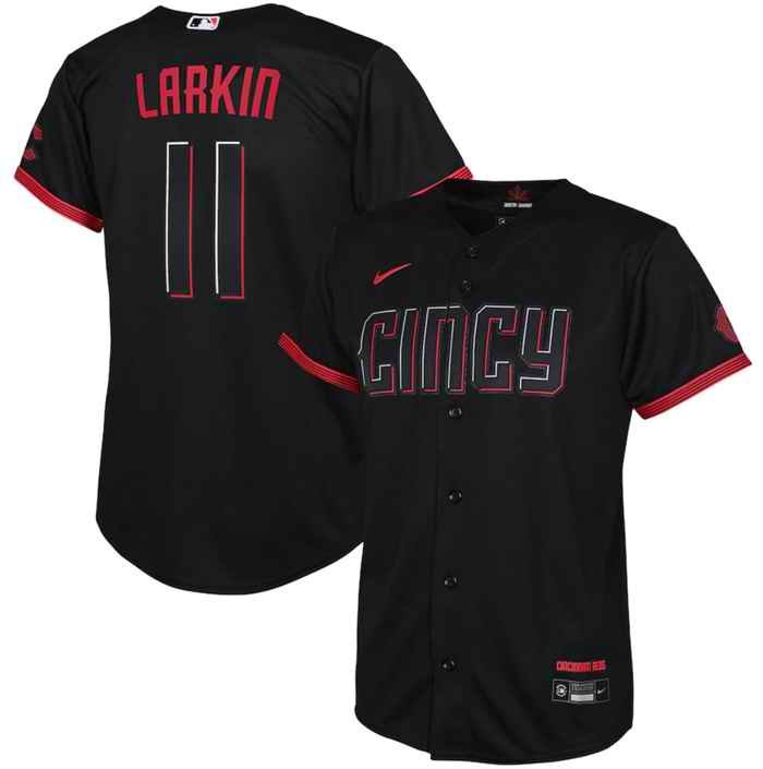 Youth Cincinnati Reds #11 Barry Larkin Black 2023 City Connect Stitched Baseball Jersey