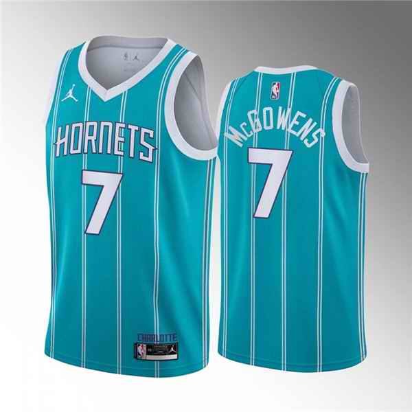 Men's Charlotte Hornets #7 Bryce McGowens Aqua Stitched Basketball Jersey