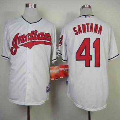 Indians #41 Carlos Santana White Cool Base Stitched MLB Jersey