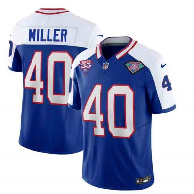 Men's Buffalo Bills #40 Von Miller Blue/White 35th And 75th Patch 2023 F.U.S.E. Throwback Vapor Untouchable Limited Stitched Jersey