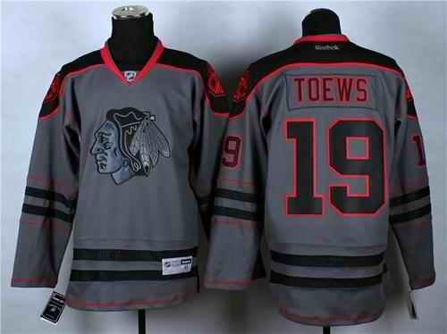 Blackhawks #19 Jonathan Toews Charcoal Cross Check Fashion Stitched  NHL Jersey