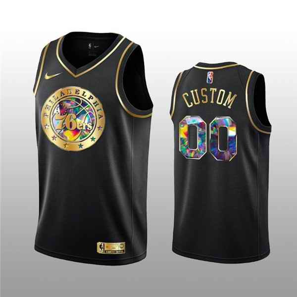 Men's Philadelphia 76ers Active Player Custom 2021/22 Black Golden Edition 75th Anniversary Diamond Logo Stitched Basketball Jersey