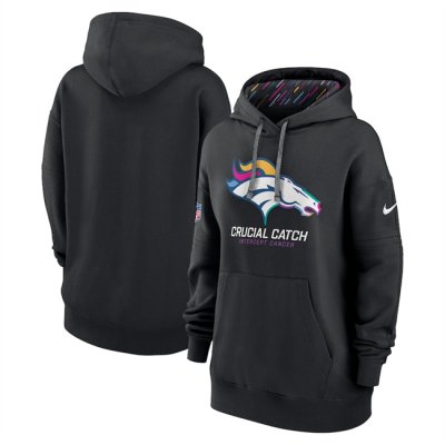 Women's Denver Broncos Black 2024 Crucial Catch Club Pullover Hoodie(Run Small)