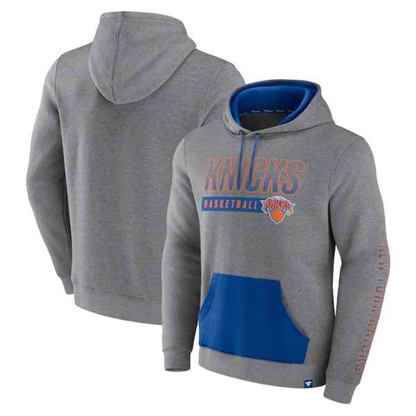 Men's New York Knicks Heathered Gray Off The Bench Color Block  Pullover Hoodie