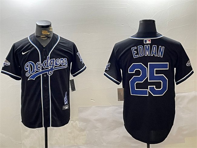 Men's Los Angeles Dodgers #25 Tommy Edman Black 2024 World Series Champions Limited Stitched Baseball Jersey